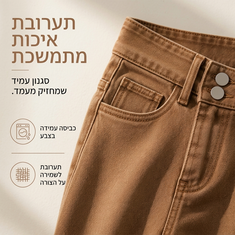 ג'ינס קז'ואל רחבי רגל בגובה מותן לנשים