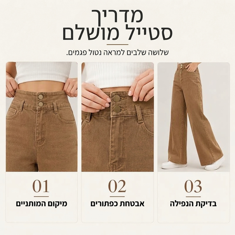 ג'ינס קז'ואל רחבי רגל בגובה מותן לנשים
