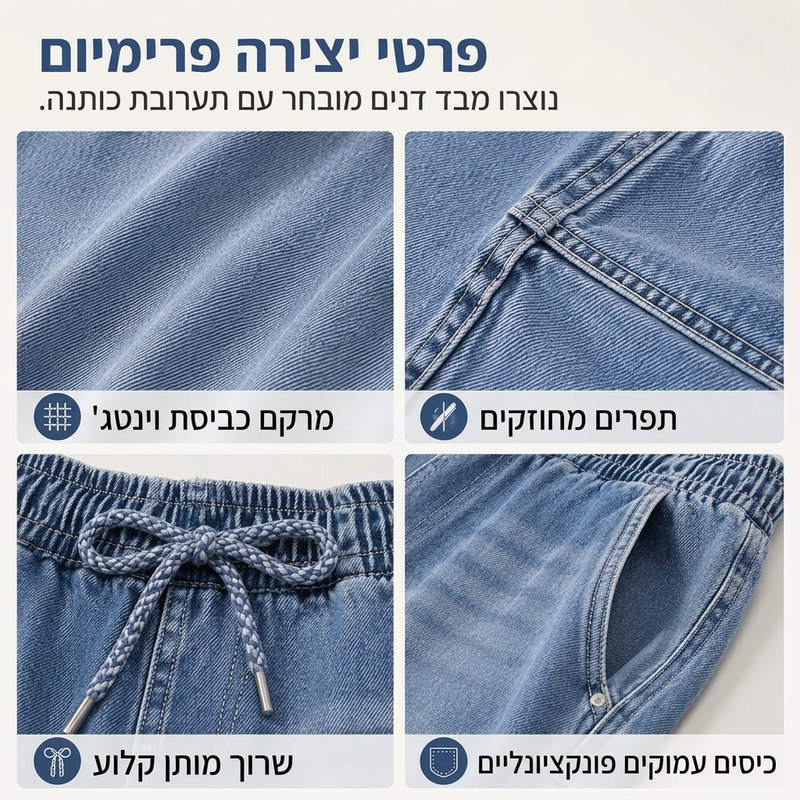 מכנסי ג'ינס לנשים עם גזרה רפויה ורגל רחבה, קז'ואל
