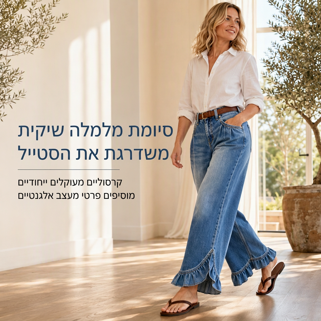 👖 שוליים מקומטים, זרימה מחמיאה | ג'ינסים לנשים עם מותן קפלים ורגליים רחבות