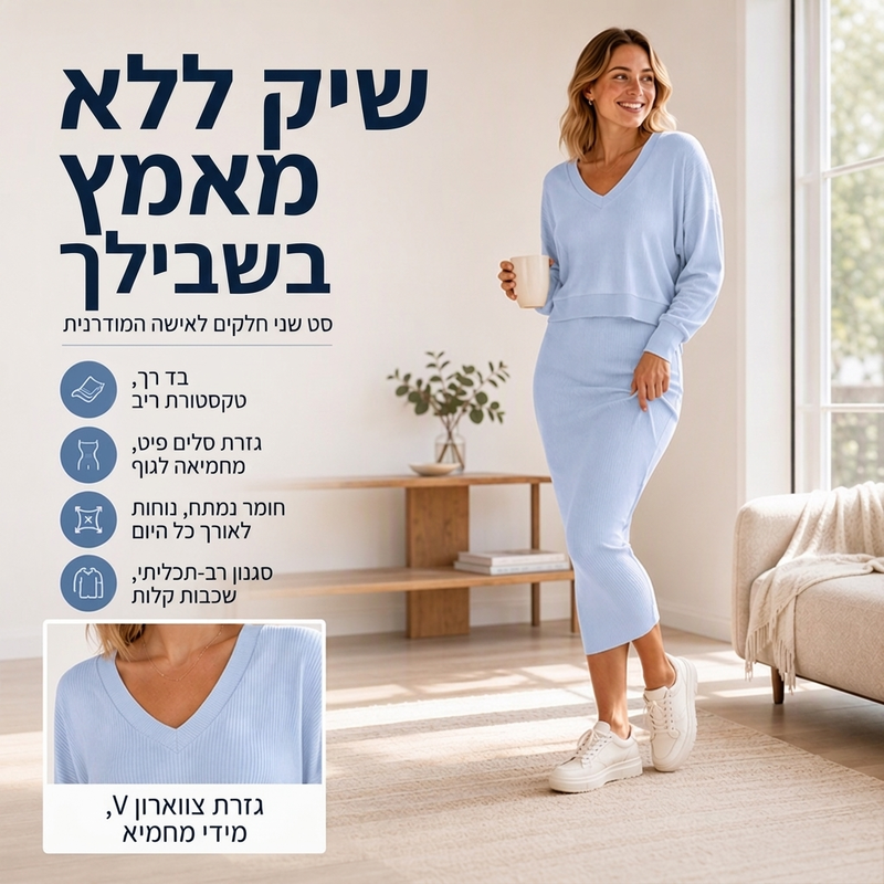 סט סווטשירט חשוף כתפיים ושמלת קמיסולה לנשים