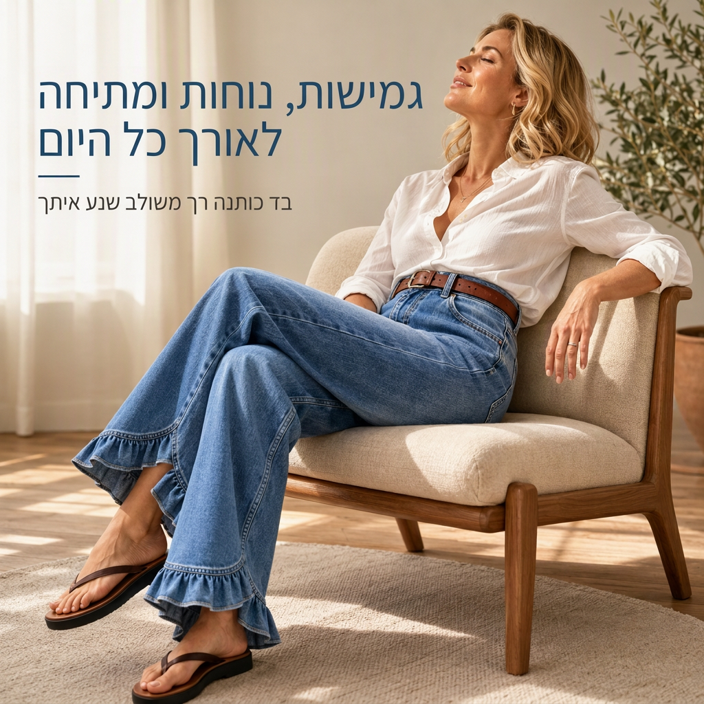 👖 שוליים מקומטים, זרימה מחמיאה | ג'ינסים לנשים עם מותן קפלים ורגליים רחבות