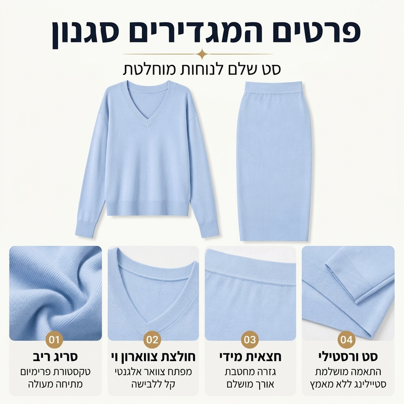 סט סווטשירט חשוף כתפיים ושמלת קמיסולה לנשים
