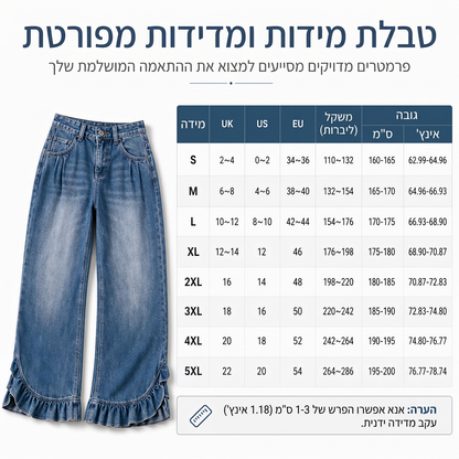 👖 שוליים מקומטים, זרימה מחמיאה | ג'ינסים לנשים עם מותן קפלים ורגליים רחבות