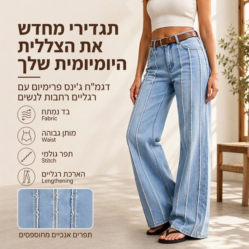 ג'ינס נשים מרוחב רגליים עם קצוות גס גמיש