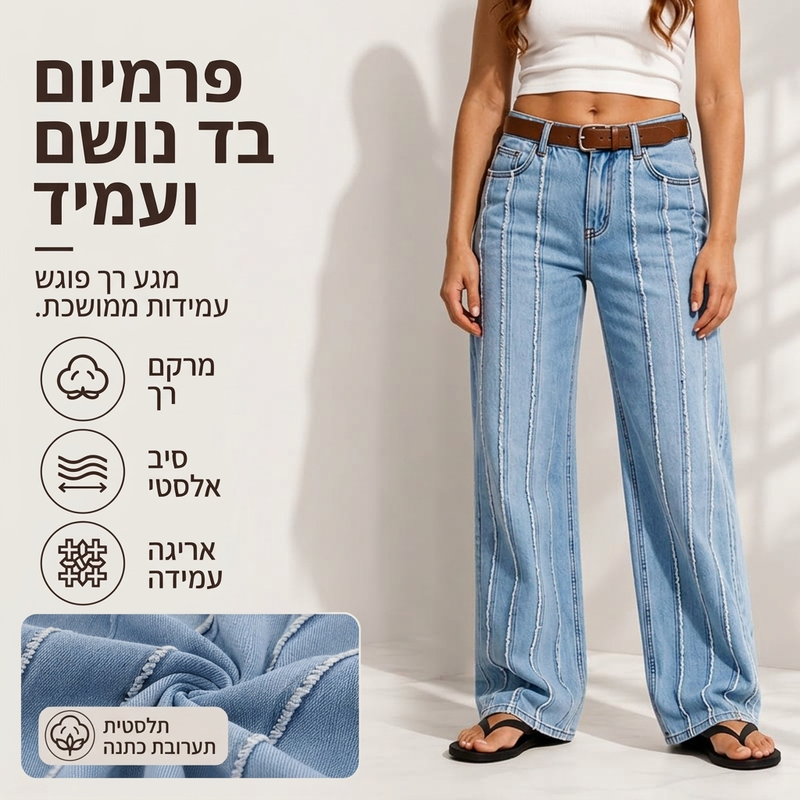 ג'ינס נשים מרוחב רגליים עם קצוות גס גמיש