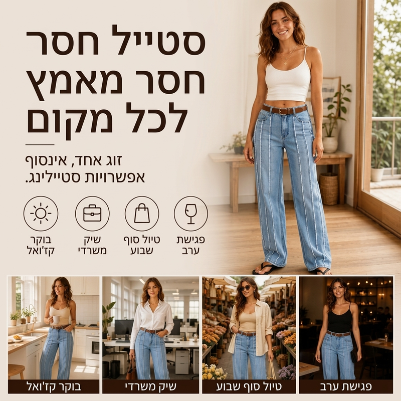 ג'ינס נשים מרוחב רגליים עם קצוות גס גמיש