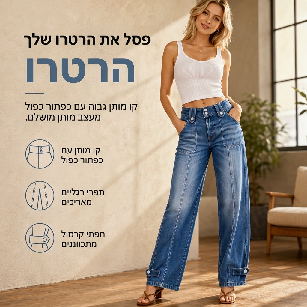 ג'ינס רטרו נשים ברחב רגליים