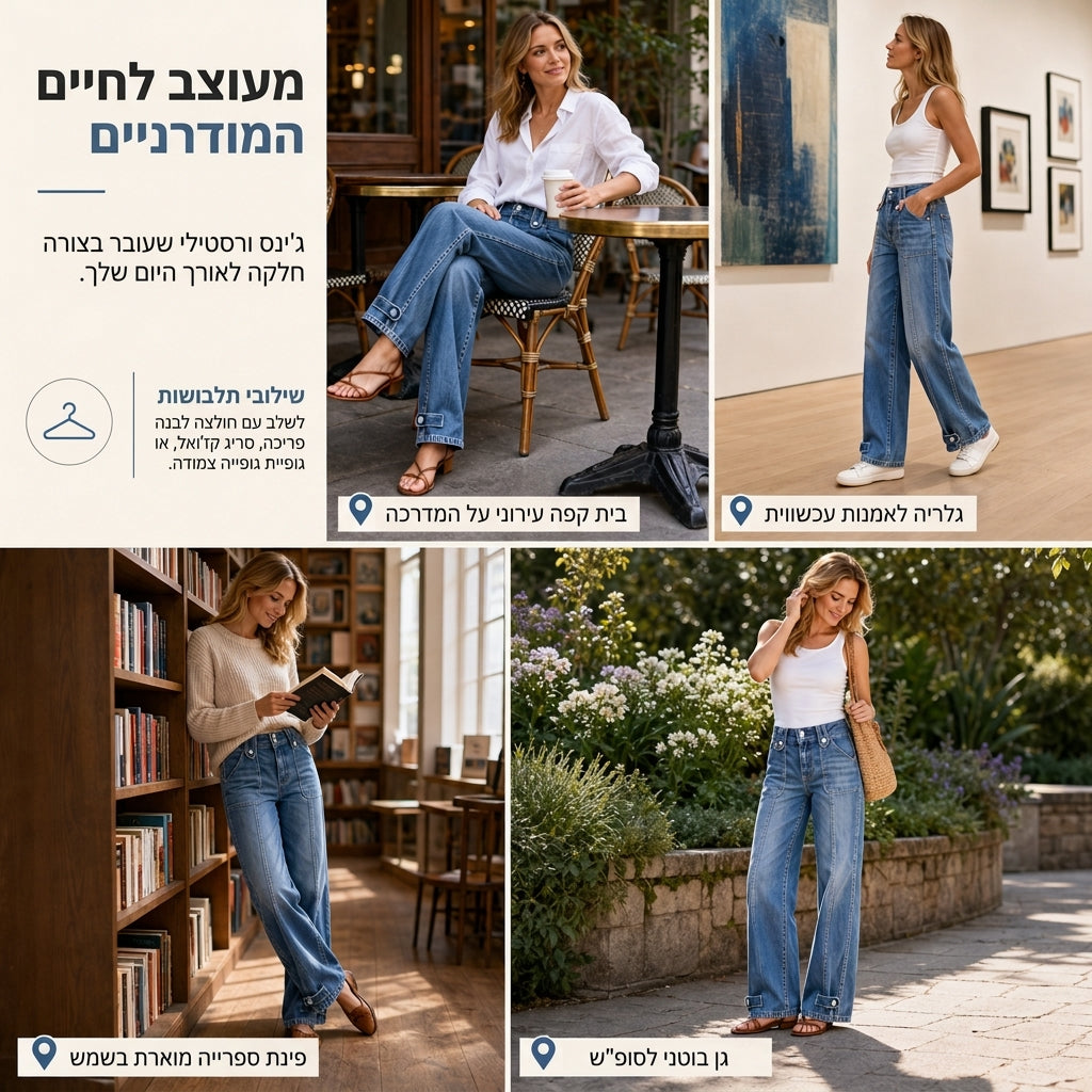 ג'ינס רטרו נשים ברחב רגליים