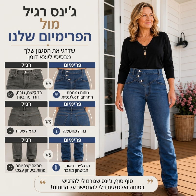 ג'ינסים א-סימטריים עם חצייה גבוהה לנשים