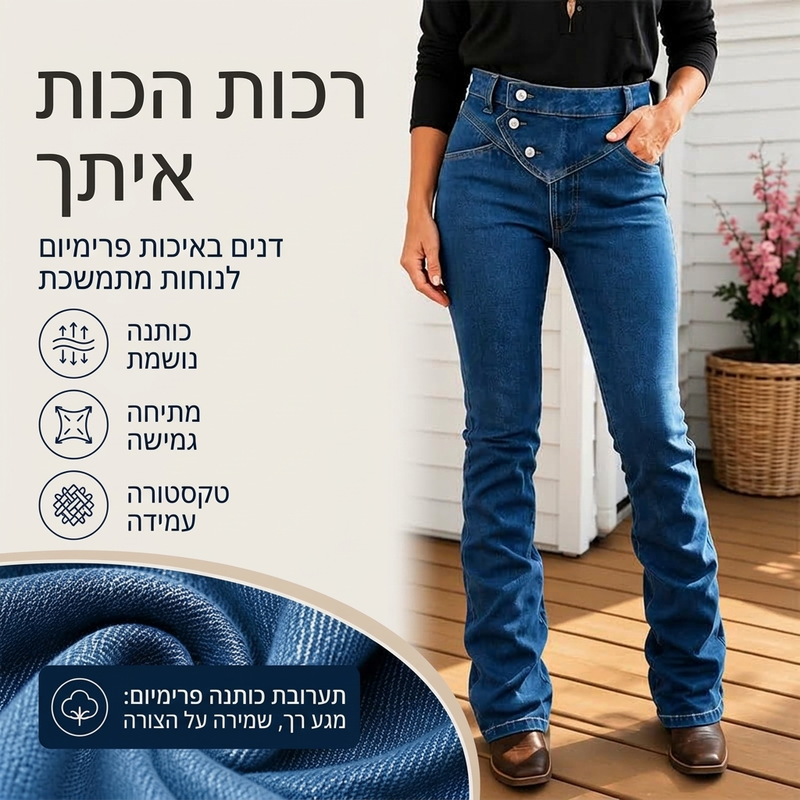 ג'ינסים א-סימטריים עם חצייה גבוהה לנשים