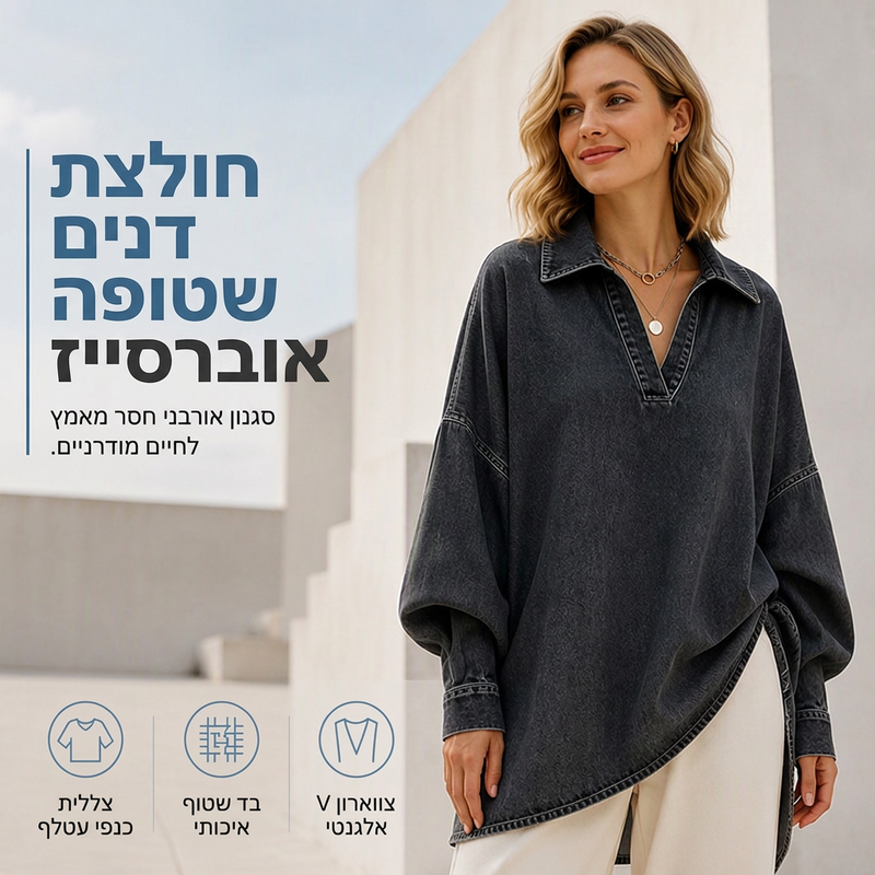 חולצת ג'ינס מרופטת בעיצוב אוברסייז לנשים