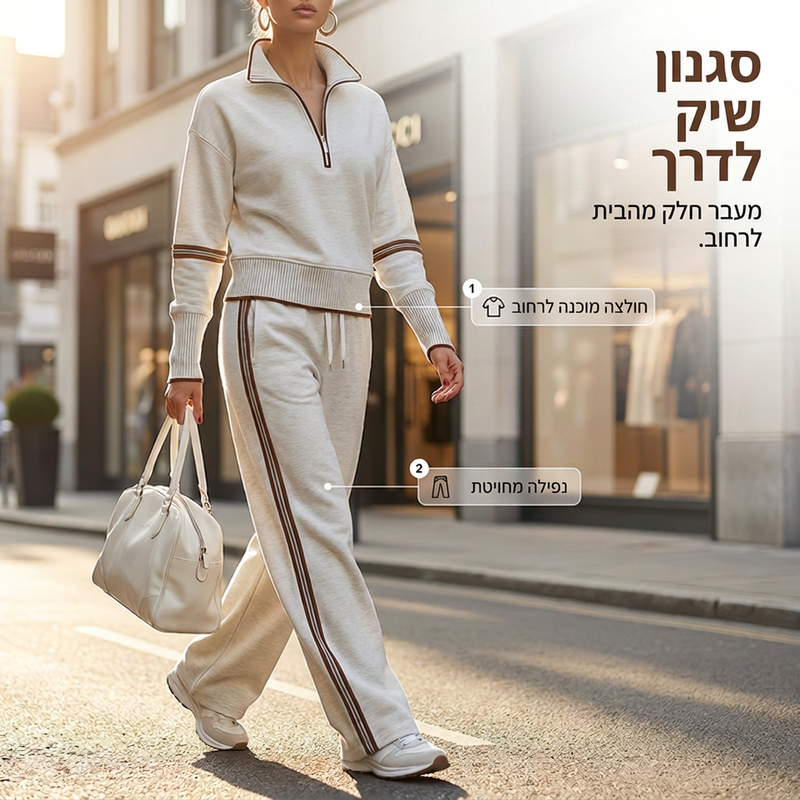 סט טרנינג לנשים עם רוכסן חצי