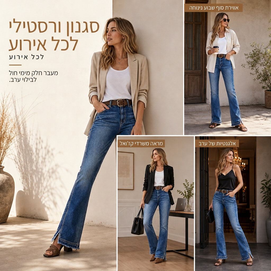 ג'ינס דנים נפתח רטרו בגובה גבוה לנשים