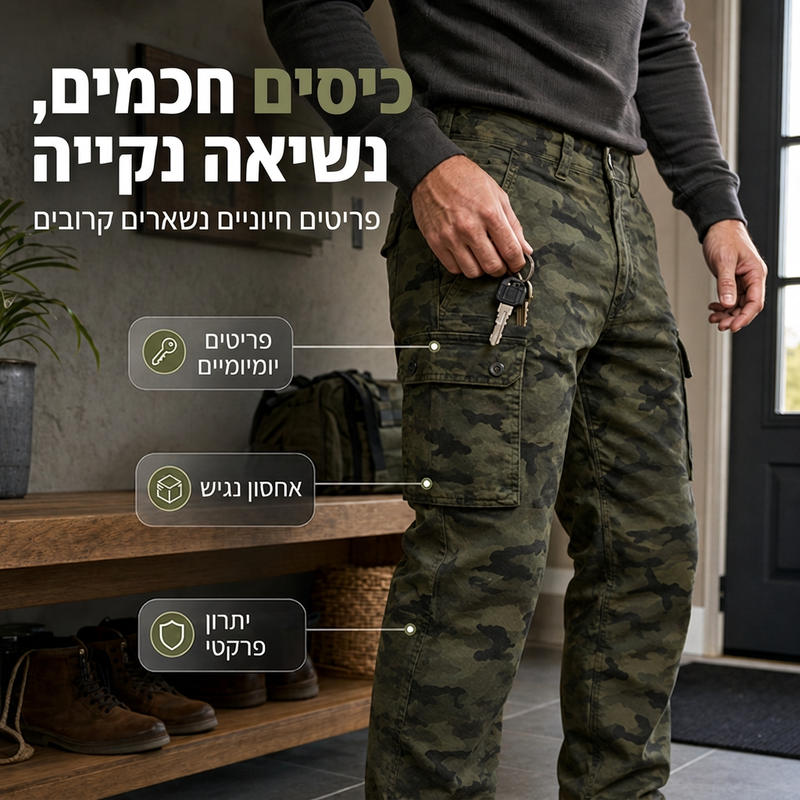מכנסי קרגו רגל ישרה לגברים לשימוש חיצוני