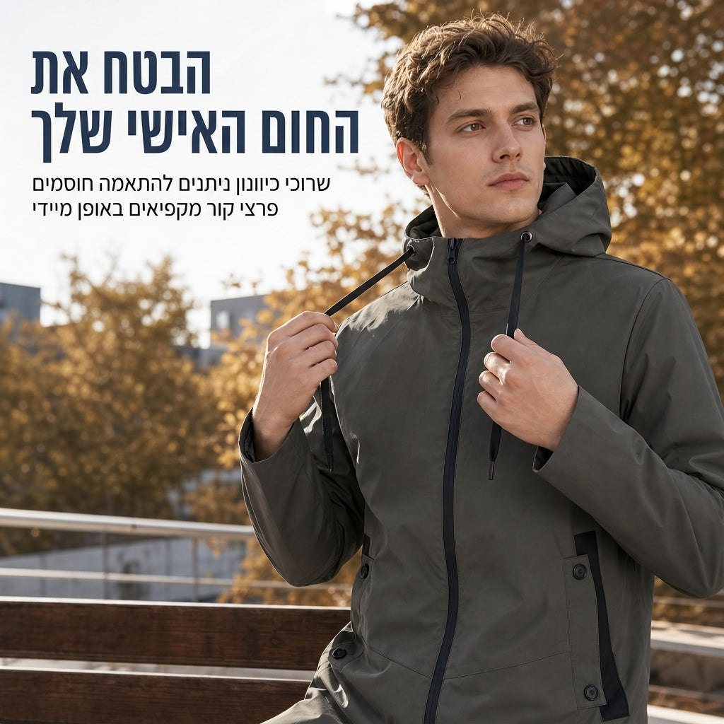 מעיל ווינדברייקר קפוצ'ון לגברים בגזרה דקה