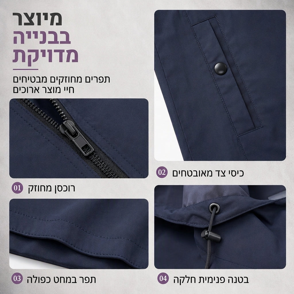 מעיל ווינדברייקר קפוצ'ון לגברים בגזרה דקה