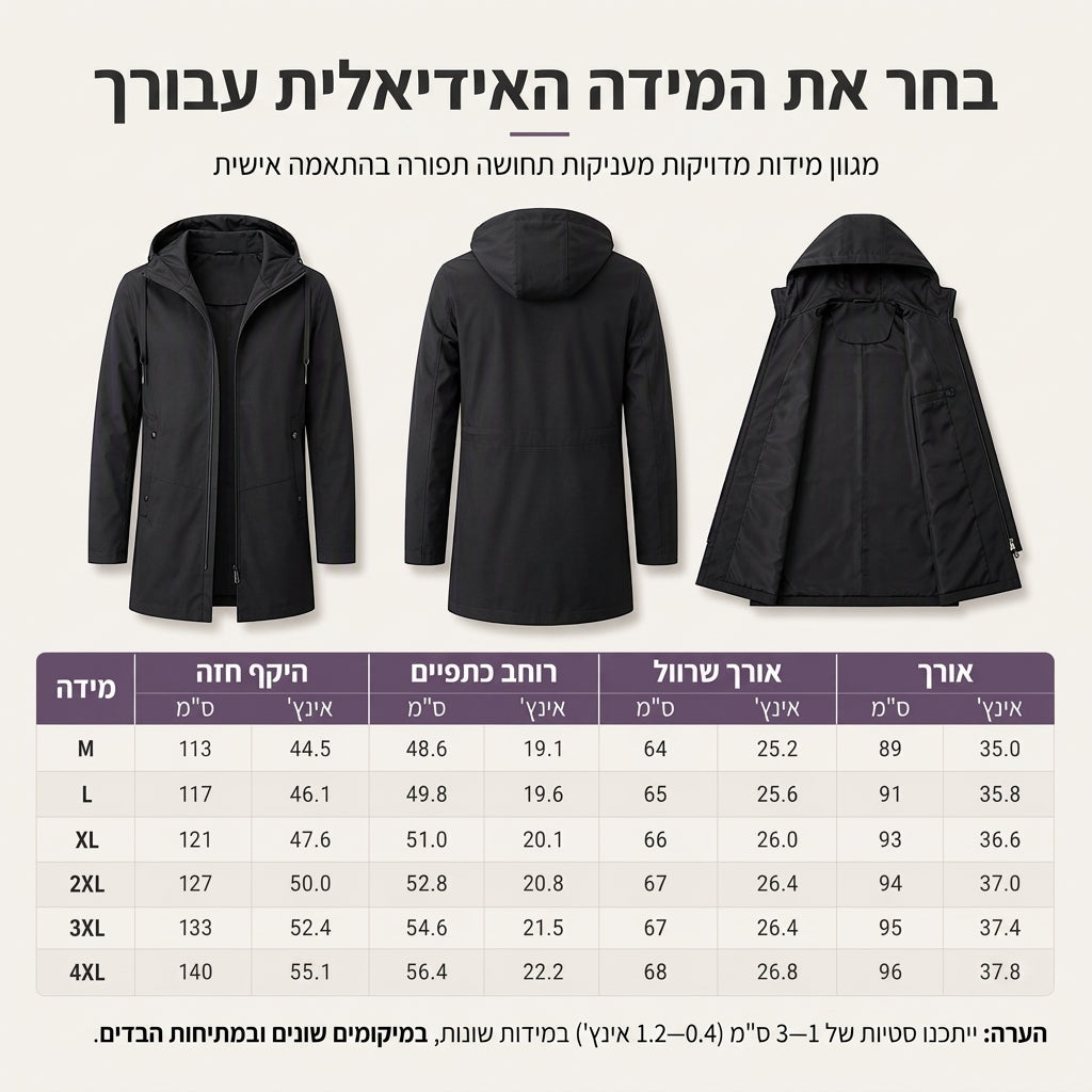 מעיל ווינדברייקר קפוצ'ון לגברים בגזרה דקה