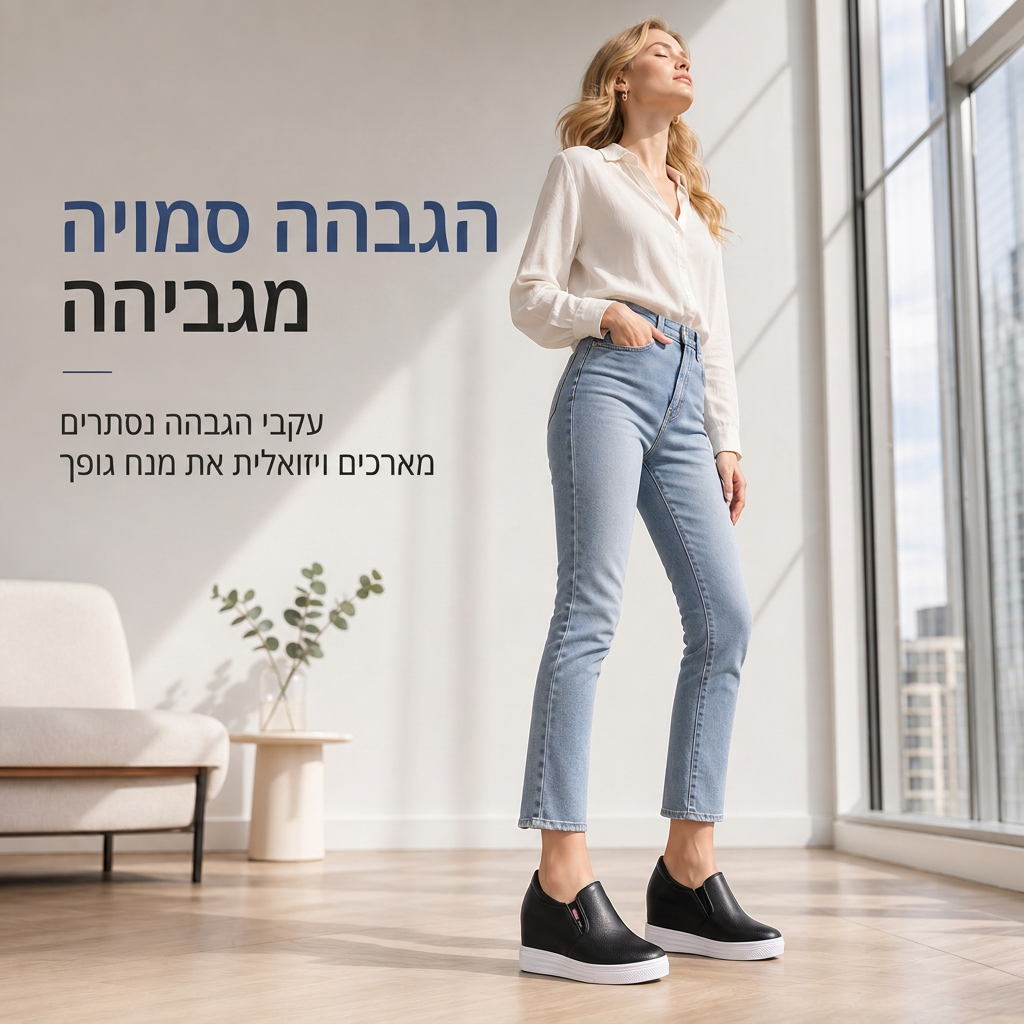 נעלי נשים מעור רך להחלקה עם סוליה שטוחה נגד החלקה ומגביה גובה מוסתר