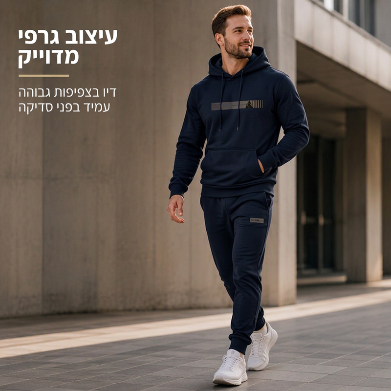 סט שני חלקים: חולצת טריקו עם כובע ומכנסי טריקו לגברים