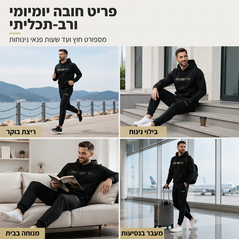 סט שני חלקים: חולצת טריקו עם כובע ומכנסי טריקו לגברים