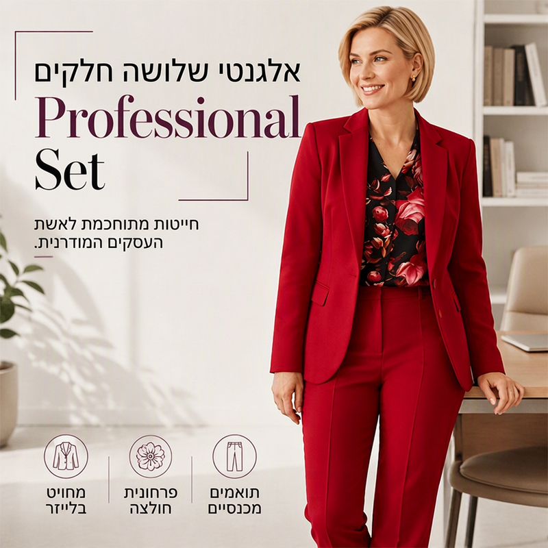 סט חליפות משרדי אלגנטי בן 3 חלקים לנשים