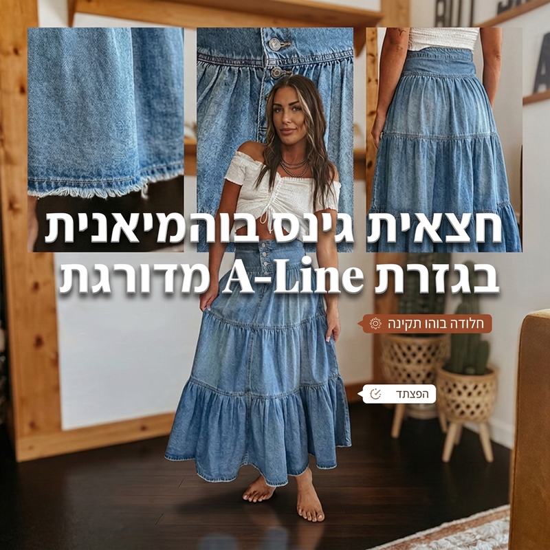 חצאית מקסי מדנים A-ליין מדורגת במותן גבוהה לנשים