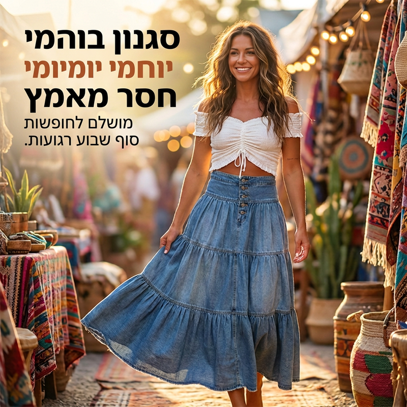 חצאית מקסי מדנים A-ליין מדורגת במותן גבוהה לנשים