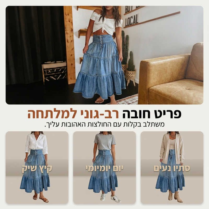 חצאית מקסי מדנים A-ליין מדורגת במותן גבוהה לנשים