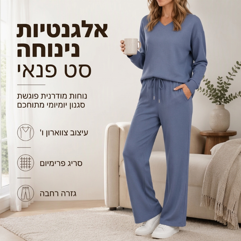 סט בגדי בילוי לנשים: חולצה קז'ואלית ומכנסיים - 2 חלקים