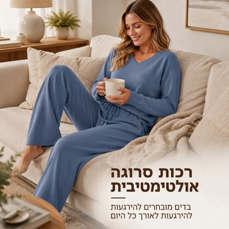 סט בגדי בילוי לנשים: חולצה קז'ואלית ומכנסיים - 2 חלקים