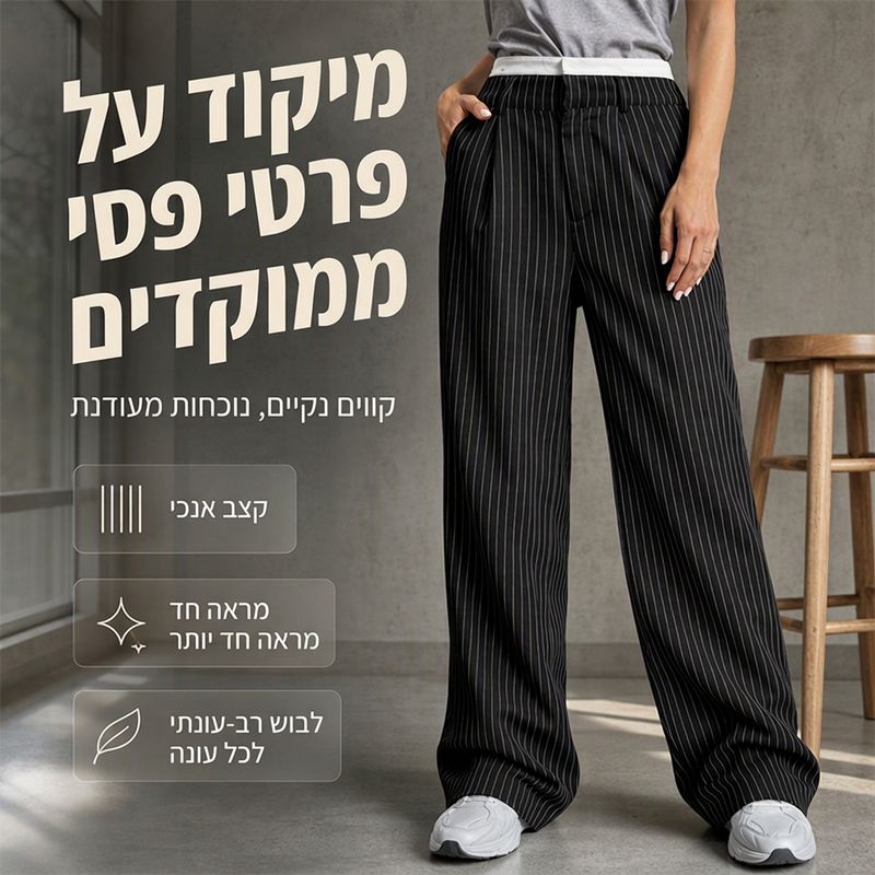 מכנסיים לנשים בגזרה ישרה בגובה מותניים גבוה