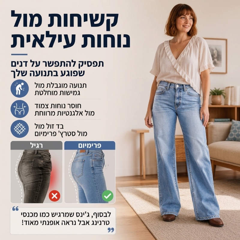 מכנסי ג'ינס לנשים עם רגל רחבה וגמישות גבוהה