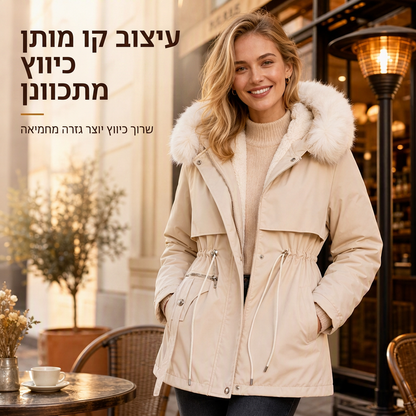 פארקה מרופדת בפרווה מלאכותית לנשים לחורף