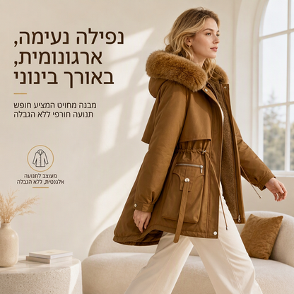 פארקה מרופדת בפרווה מלאכותית לנשים לחורף