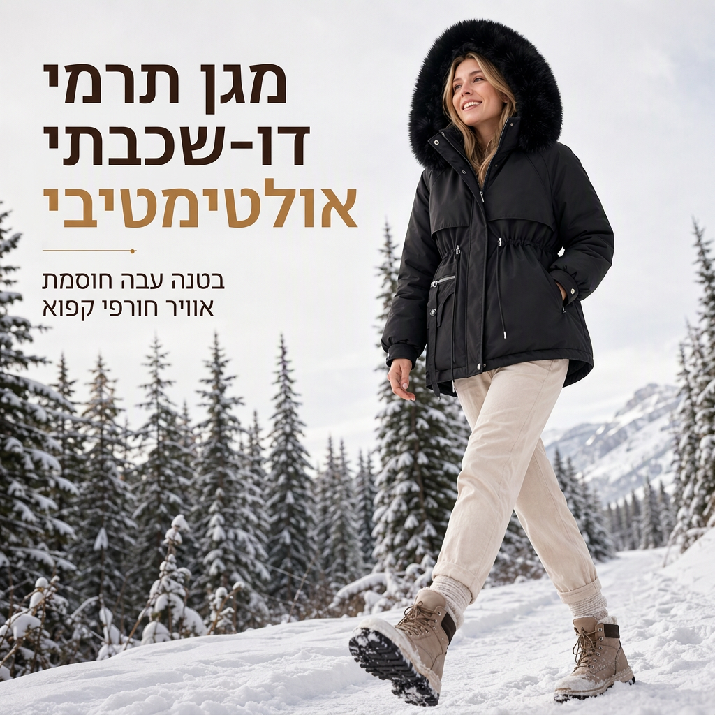 פארקה מרופדת בפרווה מלאכותית לנשים לחורף