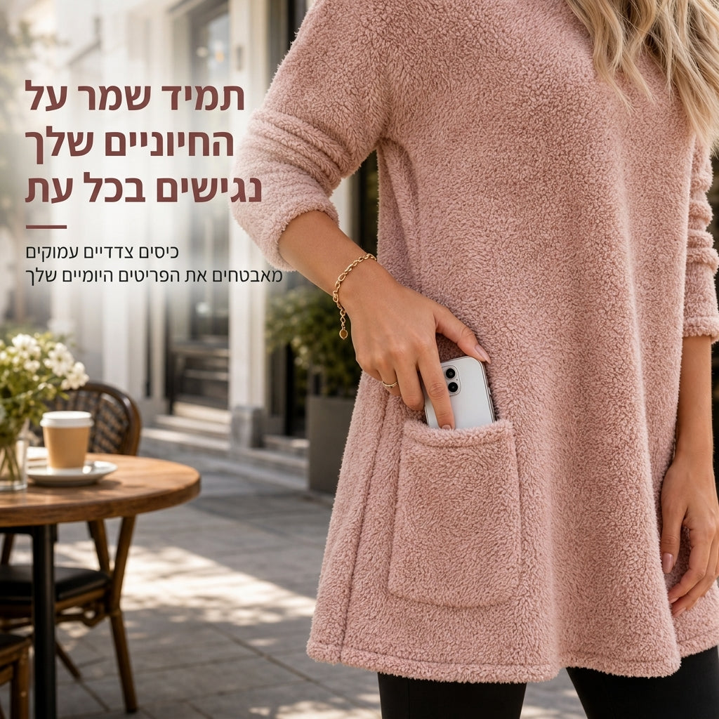 חולצת נשים חמה עם צווארון עגול ושרוולים ארוכים