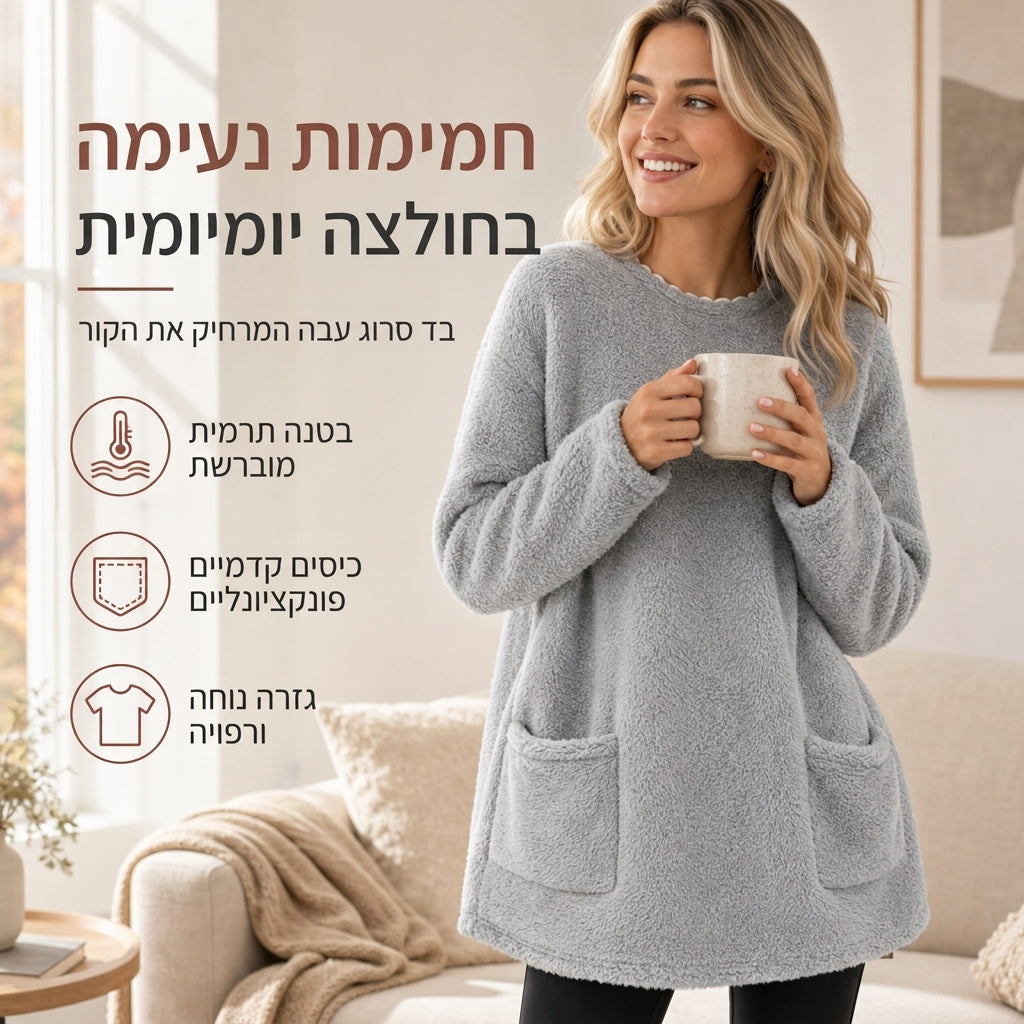 חולצת נשים חמה עם צווארון עגול ושרוולים ארוכים