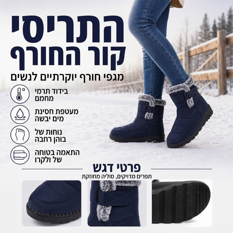 מגפי שלג חמים לחורף לנשים, ללא החלקה