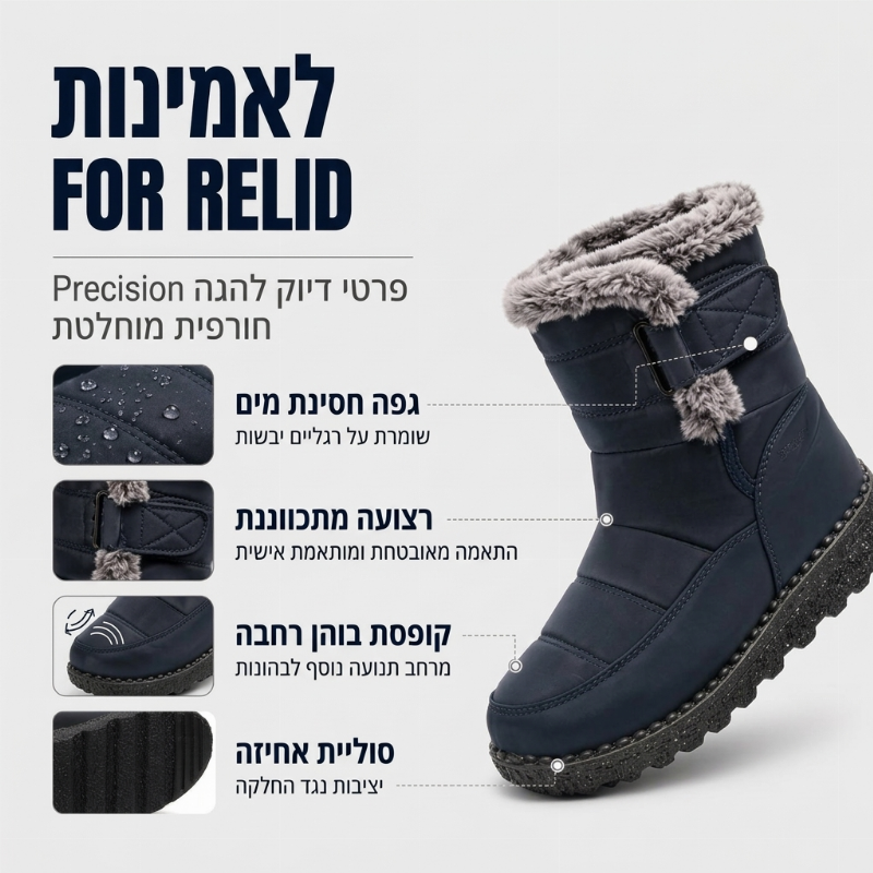 מגפי שלג חמים לחורף לנשים, ללא החלקה