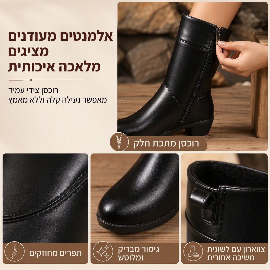 מגפי מרטין חורפיים לנשים מרופדים בפליס
