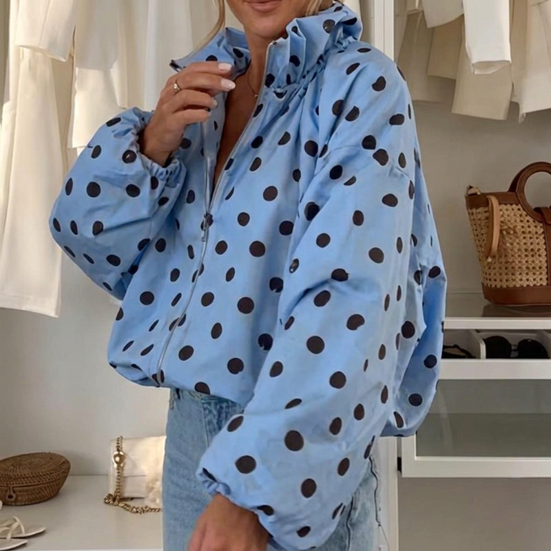 מעיל קז'ואל לנשים עם נקודות פולקה ורוכסן