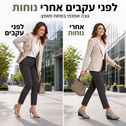 נעלי נשים שטוחות עם עקב משולש, נעילה נוחה