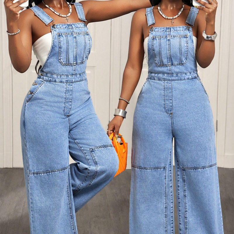 👖 סגנון חלק אחד מחמיא | סרבל ג'ינס לנשים עם גזרה גבוהה ורגליים רחבות ⚡ משלוח חינם