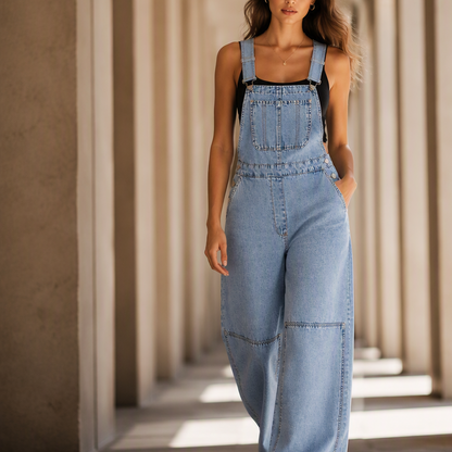 👖 סגנון חלק אחד מחמיא | סרבל ג'ינס לנשים עם גזרה גבוהה ורגליים רחבות ⚡ משלוח חינם