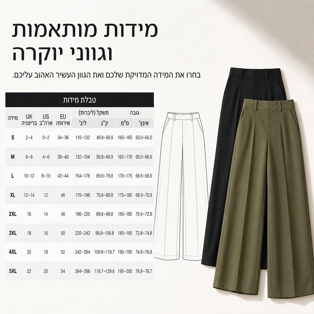 👖 מכנסי קז'ואל לנשים בגזרה גבוהה, רגליים רחבות וחיתוך מדויק עם נפילה זורמת וחלקה