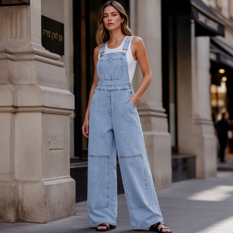 👖 סגנון חלק אחד מחמיא | סרבל ג'ינס לנשים עם גזרה גבוהה ורגליים רחבות ⚡ משלוח חינם