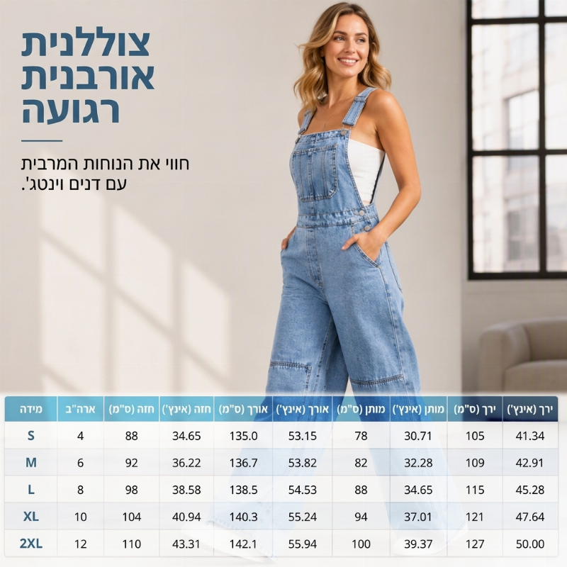 👖 סגנון חלק אחד מחמיא | סרבל ג'ינס לנשים עם גזרה גבוהה ורגליים רחבות ⚡ משלוח חינם