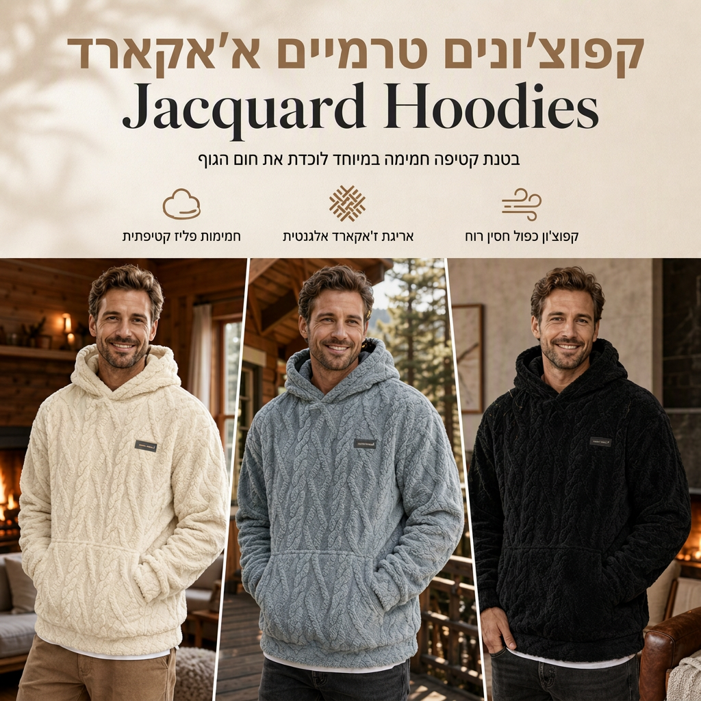 ❄️ נוחות מוכנה לחורף | פובר קפוצ'ון גברים מרופד פליס בעיצוב ג'קארד