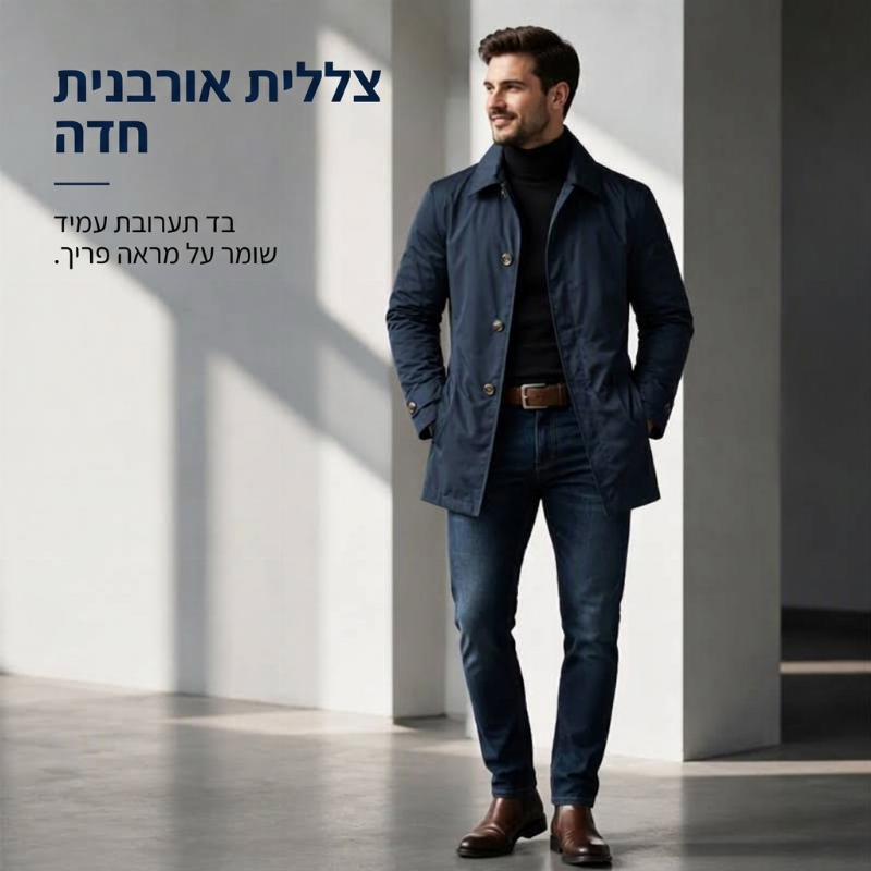 מעיל טרנץ' אמצעי ארוך עמיד במים לגברים